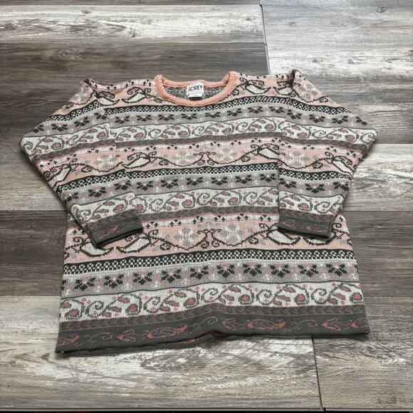 Vintage‎ Koret Gray Womens L Glitter Geometric Pullover Crewneck Sweater 80s 90s - Picture 1 of 8